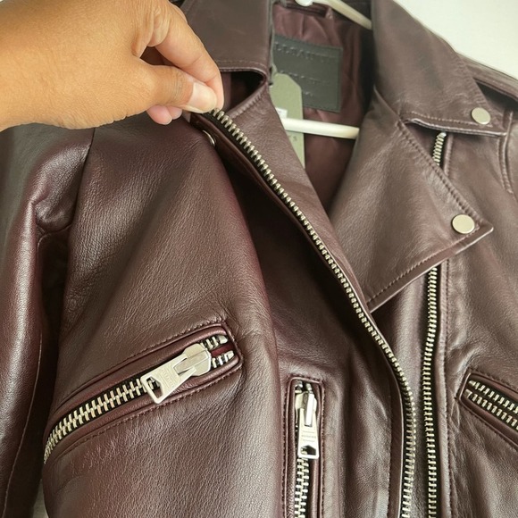 NWT All Saints Balfern Biker Leather Jacket Deep Red Size US 0 - Picture 10 of 12